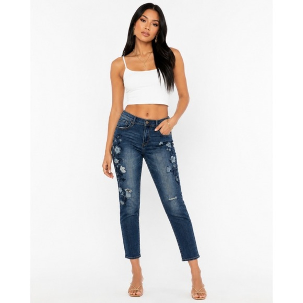 Driftwood Marilyn Classic Fit Floral Embroidered‎ Skinny Jeans Blue W28 L29